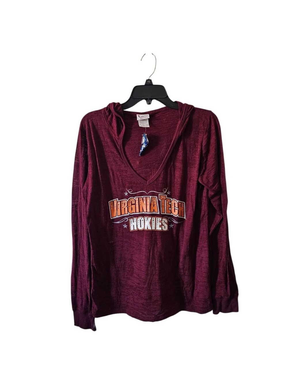 Campus Lifestyle VT Virginia Tech Hokies Womens Large Maroon Hooded V-Neck Shirt